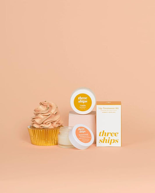 Three Ships Lip Treatment Kit - Buttercream Hydrating Lip Mask and Vanilla Lip Exfoliator – Soothing Natural Lip Care for Dry, Damaged Lips – As Seen on Dragons’ Den, 2 x 15g