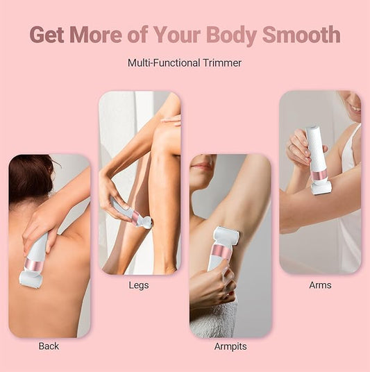 Bikini Trimmer for Women, IPX7 Waterproof Wet & Dry Electric Razors for Women, Bikini Legs Underarm Pubic Hairs Rechargeable Electric Shaver with 3 Trimmer Heads, Rose Gold