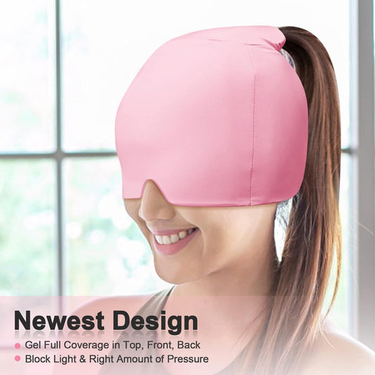 Migraine Relief Cap with Gel Top Coverage, Headache Relief Hat for Migraine Sinus Tension Stress Pain Relief, Migraine Ice Head Wrap Ice Gel Packs Hot Cold Therapy Headache Relief Cap
