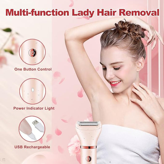 Electric Razor for Women,3 in 1 Shaver Hair Remover for Women Face,Wet & Dry Painless Shaver Bikini Trimmer for Face,Legs and Underarm (Pink)