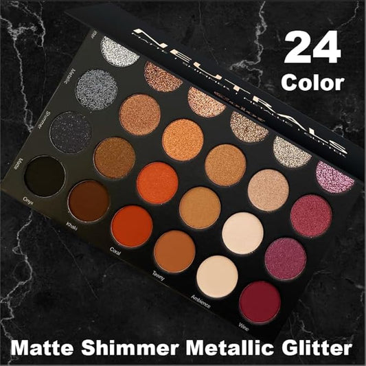 Cosmeticss - Neutrals, 24-Color eyeshadow Palette Matte/Shimmer/Metallic.Glitter Finish, Highly Pigmented Eye shadow Makeup, Long- Wearing Eye Palette, Eye Makeup Kit with Easy-to-Blend Shades