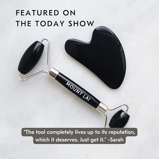 Mount Lai Obsidian Gua Sha Facial Tools, Black Obsidian Gua Sha Facial Tools Set and Roller, Guasha Tool for Face to Relieve Muscle Tension and Reduce Puffiness, Anti Aging Skin Care Sets for Women