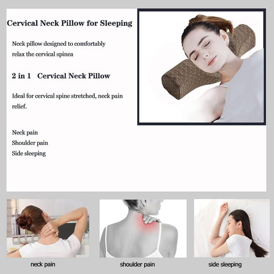 Cervical Neck Pillow for Pain Relief Sleeping, Neck roll Pillow Memory Foam for Stiff Neck Pain Relief ,Travel Bolster Pillow for Bed for Side Sleepers Back Sleeper. (Brown)
