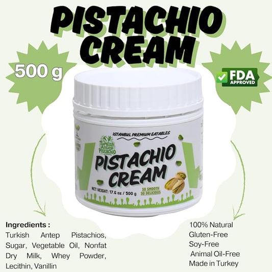 Istanbul Premium Pistachio Cream, Pistachios for Dubai Chocolate Bar, Cream for Dessert, Kataifi & Knafeh, Crema de Pistacho, Non-GMO,1.1 LB (500gr)