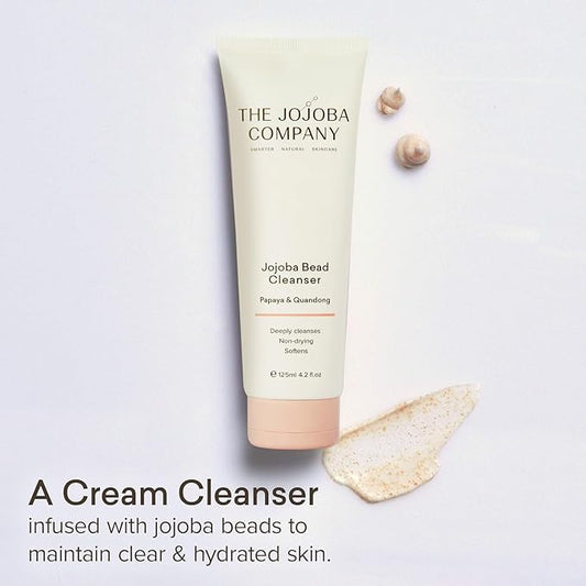 The Jojoba Company Bead Cleanser With Papaya & Quandong - Exfoliating & Hydrating Cream Face Wash - Gentle for Sensitive Skin - Pore Cleansing - For All Skin Types - 125ml
