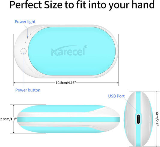 Karecel Hand Warmer Rechargeable, 5200mAh Electric Hand Warmer & Power Bank, Double-Sided Heating, USB Quick Charge, Portable Pocket Heater Handwarmer for Women Mens Gifts, Camping, Winter Sports
