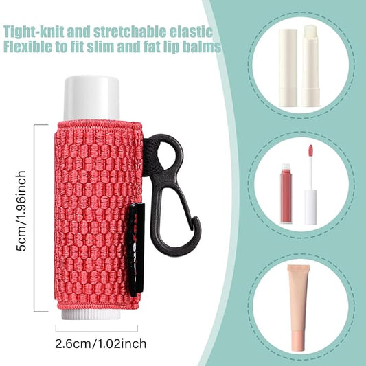 5PCS Lip Balm Holder Lipstick Sleeves Keychain Lip Gloss Holder Keychain Chapstick Elastic Sleeves Bulk(Black/Orange/Yellow/Light blue/Watermelon)