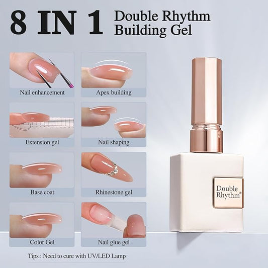 Double Rhythm 0.52Oz Nail Strengthener Rubber Gel Polish Builder in a Bottle for Nail Thickening Extension Hard Structure Glue (Extension Pale Nude)