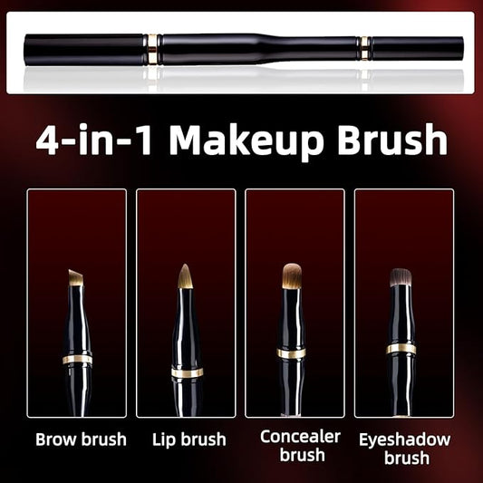 Unaone 4 in 1 Makeup Brush - Travel Lip Brush Eyebrow Brush Eyeshadow Brush Concealer Brush, Portable Multi-function Makeup Brushes