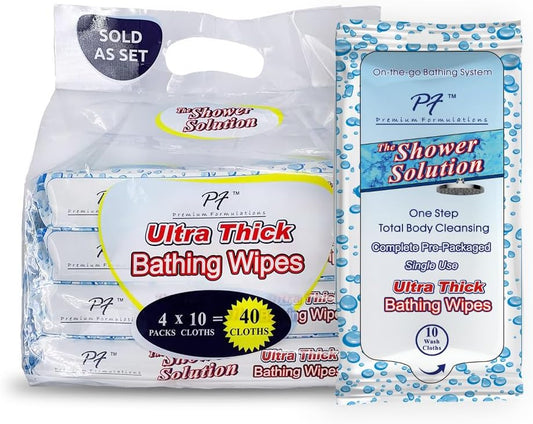 Shower Solutions - Adult Bathing Wipes, Extra Large and Extra Thick (40 wipes (4 Pack))