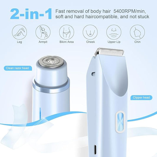 Bikini Trimmer for Women,Dermave Bikini Shaver,2-in-1 Electric Trimmer for Women(Light Blue)