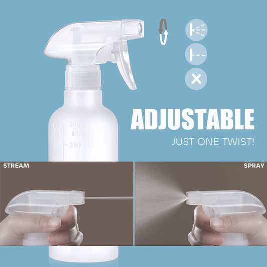 Spray Bottles, Small Spray Bottle for Hair Cleaning Plants Pet, Mist/Stream Adjustable, BPA-free Plastic Water Squirt Bottle 10 oz (300ml), 2 Pack