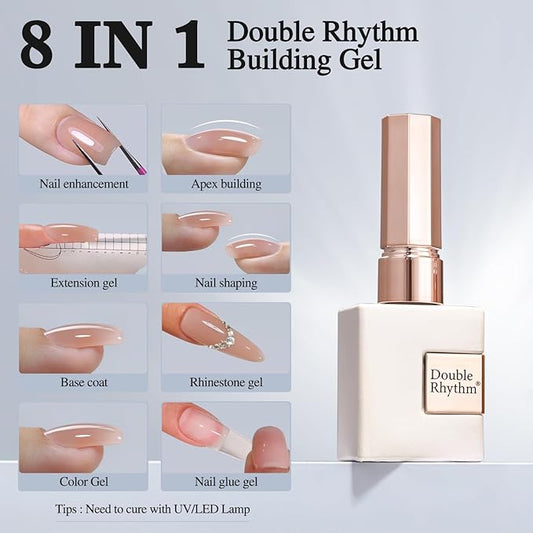 Double Rhythm 0.52Oz Nail Strengthener Rubber Gel Polish Builder in a Bottle for Nail Thickening Extension Hard Structure Glue (Extension Light Nude)