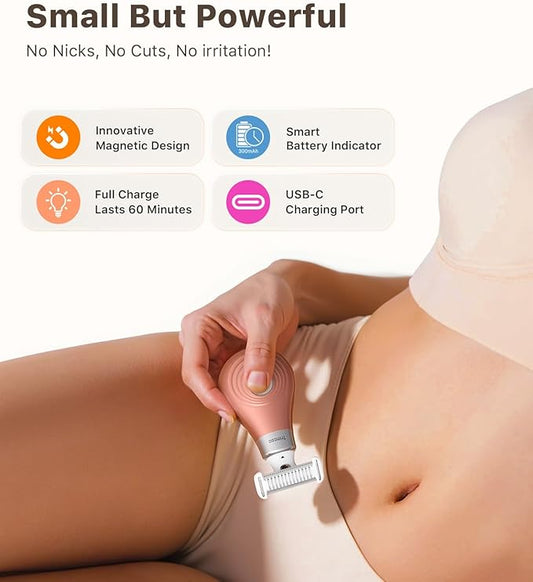 Mini Bikini Trimmer for Women - Intimate Pubic Hair Removal, Electric Body Groomer, Small Portable Wet/Dry Shaver, Magnetic Blade, USB-C Rechargeable with Travel Case, Easy to Clean (Gold)