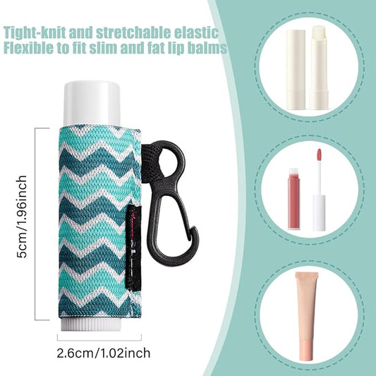 3PCS Lip Balm Holder Lipstick Sleeves Keychain Lip Gloss Holder Keychain Chapstick Elastic Sleeves(Dark blue strip)
