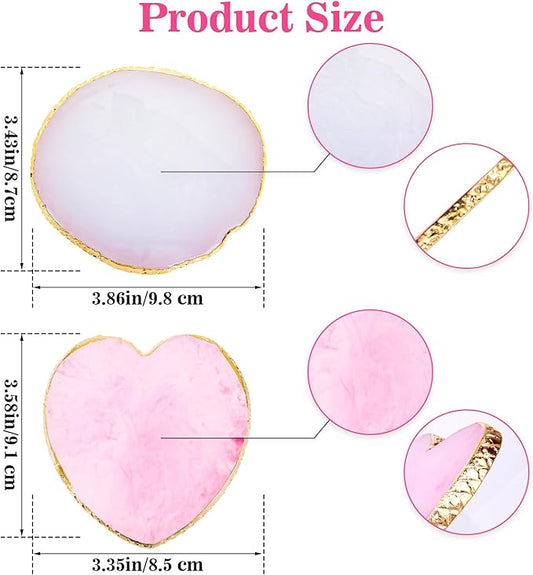 2pcs Heart-Shaped Resin Nail Art Palette, Gold Edge Round Makeup Mixing Palette, Nail Polish Plate, Nail Art Display Board Makeup Plate Cosmetic Mixing Tools