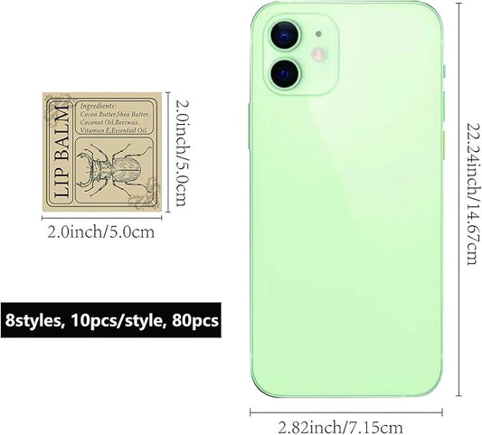 CRASPIRE Lip Balm Labels 80pcs Homemade Lip Balm Labels 2” Clear Lip Balm Labels for Tubes Printable Waterproof Lip Balm Stickers Labels for Lip Balm Handcream Candle Container(Insect-Brown)