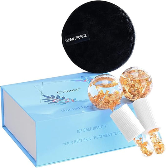 Ice Cryo Sticks Facial Globe with Golded Essence- 2PC Cooling Globes for Cold or Hot Skin Massagers, Face Globe for Skin Care Routine