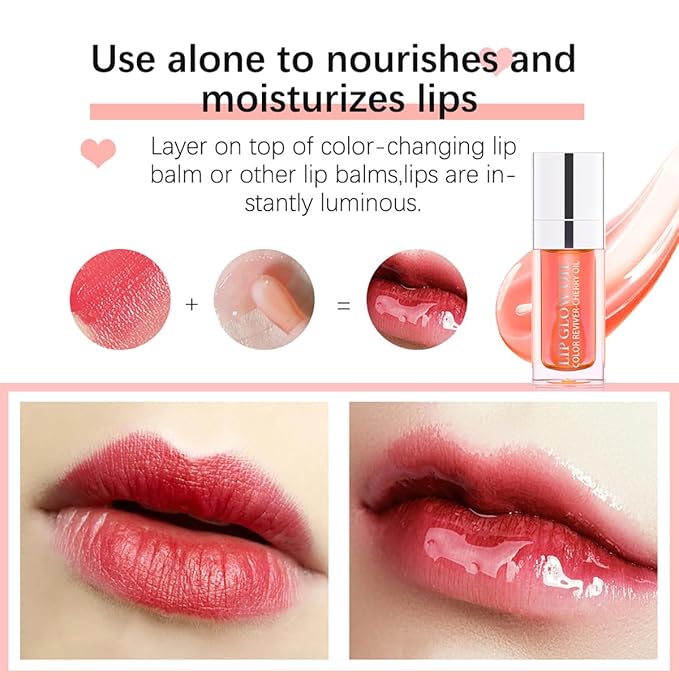 Hydrating Lip Glow Oil Moisturizing Plumping Lip Tint Lip Gloss Transparent Lip Balm Long Lasting Nourishing Repairing Lightening Lip Lines (000# CLEAR)