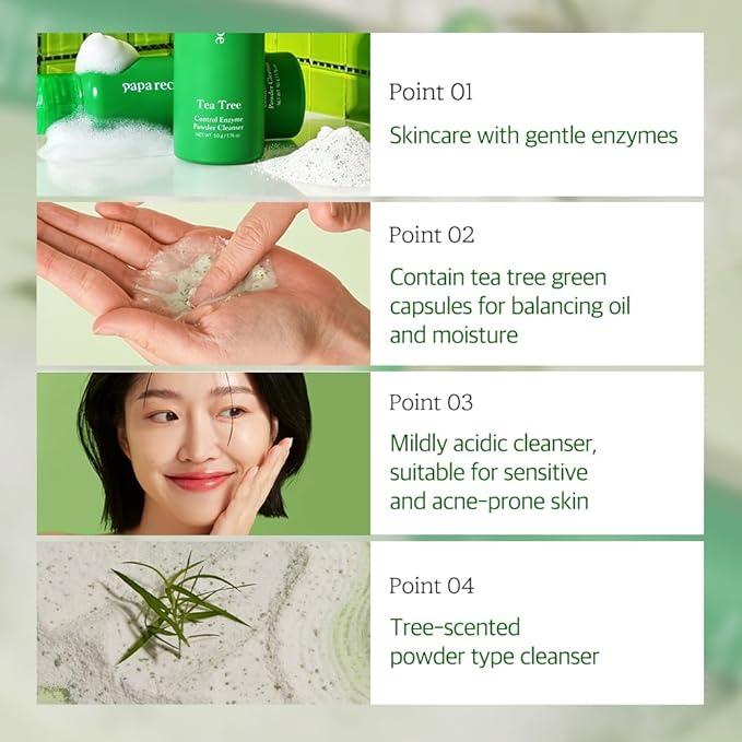 Papa Recipe Tea Tree Control Enzyme Powder Cleanser - Soft Exfoliating Facial Wash for Sensitive Skin (50g, 1.72oz) - Korean Skincare for Soothing, Balancing skin's moisture and oil level