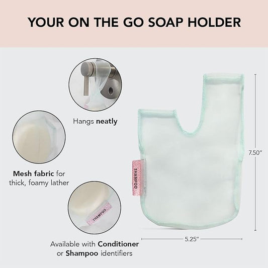 Kitsch Bar Soap Saver Bag - Soap Dish and Soap Holder for Shampoo Bar, Conditioner & Body Wash – Recycled Mesh Beauty Bar Soap Pouch, Eco-Friendly, Patented Bag - Mint