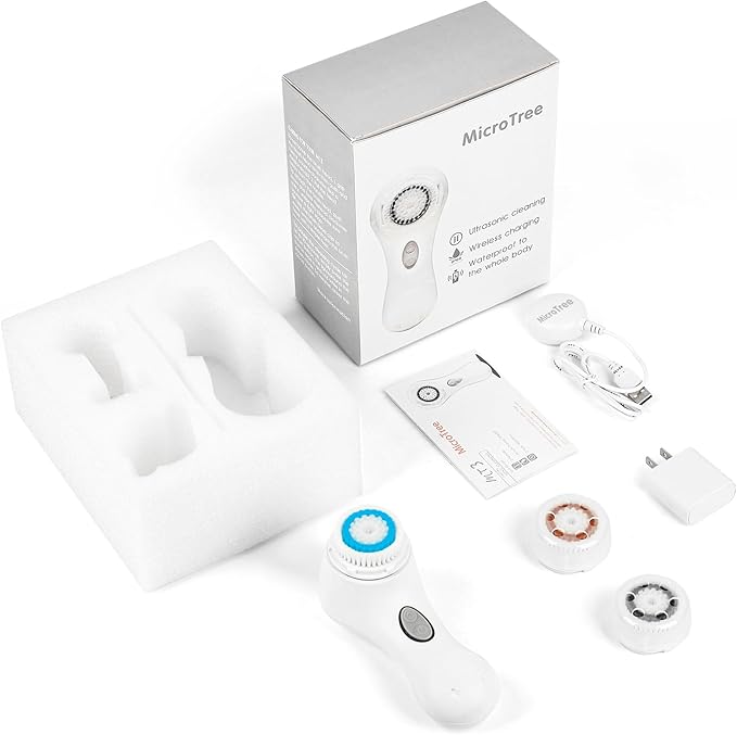 Microtree Facial Cleansing Brush Rechargeable, Sonic Vibrating System, 2 Speeds for Gentle Clean, Face Brushes for Cleansing, Electric Waterproof Portable Travel Face Scrubber