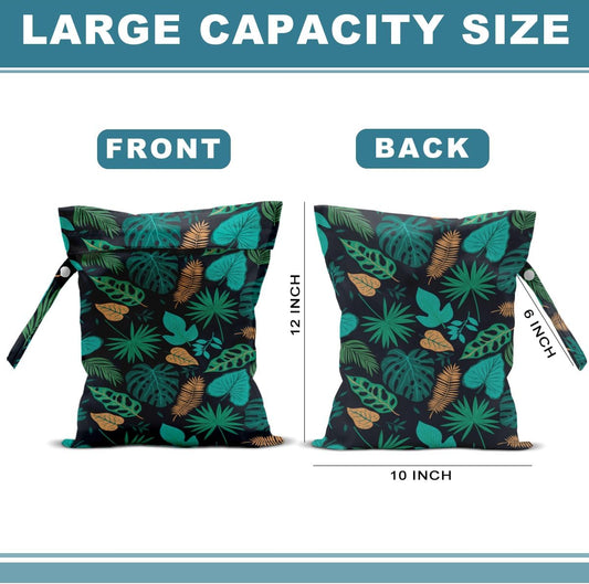 2Pcs Palm Leaves Wet Bag 12x10 Inch, Plants Waterproof Reusable Wet Dry Bag, Tropical Washable Travel Laundry Bags for Swimsuit Beach Diapers Dirty Yoga Gym Clothes, Plants Gifts for Women Friend