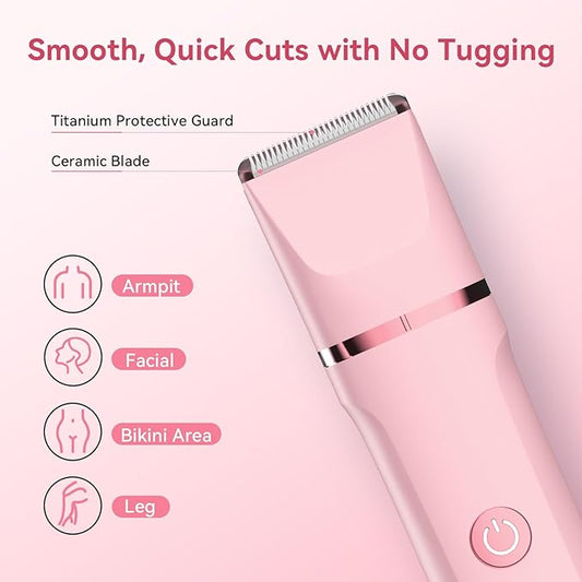 Bikini Trimmer for Women - 4 in 1 Electric Razors for Women, Waterproof Body Pubic Hair Electric Shaver for Womens, Replaceable Facial & Nose Hair Razor, Rechargeable Grooming Kit, Pink