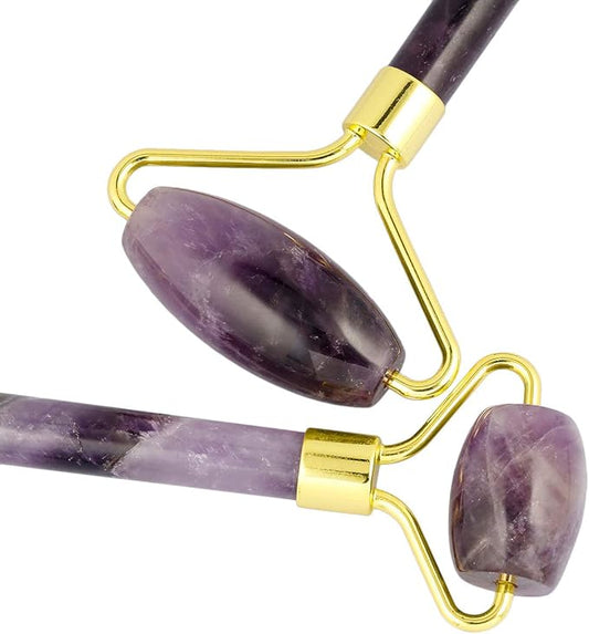 mookaitedecor Amethyst Stone Roller for Face Massage Neck, Anti-Aging Facial Massager with Double Rollers