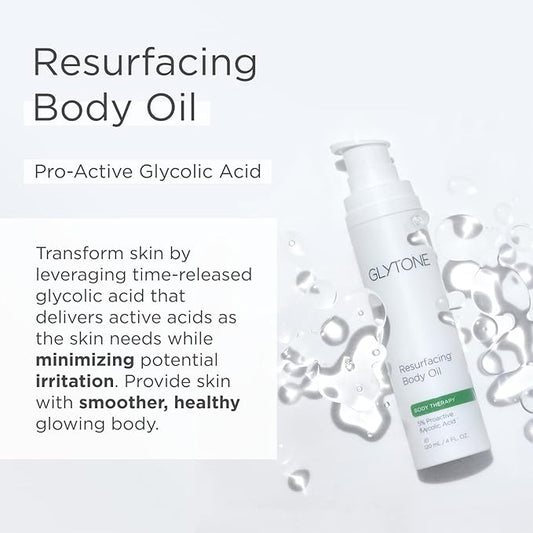 Glytone Resurfacing Body Oil– Nourishing & moisturizing anti aging Body Oil for dry Skin & Keratosis Pilaris –5% Proactive Glycolic Acid After Shower oil for Body–Unscented, Non Toxic 4 Fl oz