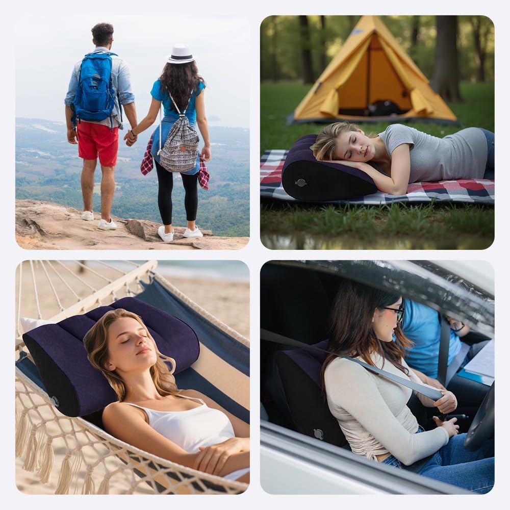 Portable Inflatable Wedge Pillow 2 Pack,Body Positioner for Sleep Support, Large 20in Adjustable Travel Pillow - Lightweight Bed/Leg Support Pillow, Fast Inflation, 2 Pack