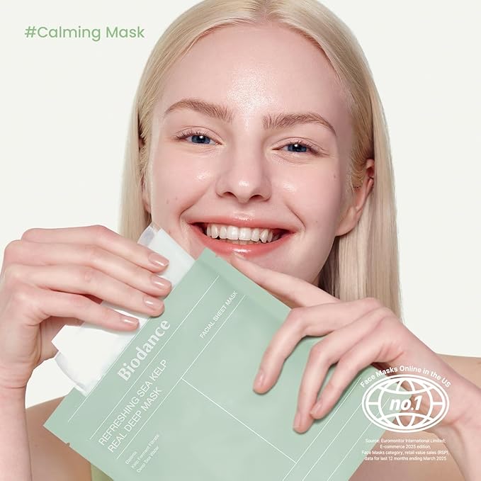 BIODANCE Refreshing Sea kelp Real Deep Mask, Overnight Hydrogel Mask, Calming, Oil & Sebum Control, Blemish Care, Korean Skincare | 1.19oz(34g) x 4ea