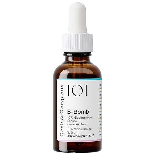 Geek & Gorgeous - B-Bomb - 10% Niacinamide Serum, Zinc PCA & Sarcosine, helps enlarged pores, oiliness and blemishes, combination skin, 1 oz
