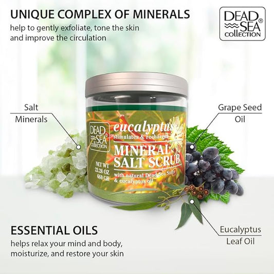 Dead Sea Collection Eucalyptus Salt Scrub – Exfoliating Body Scrub for Women – Moisturizing and Nourishing Skin – with Pure Oils and Dead Sea Minerals (23.28 Oz)