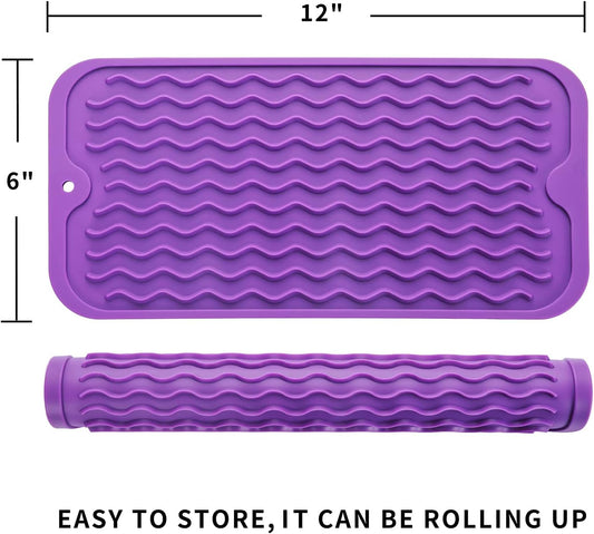 Silicone Dish Drying Mat for Multiple Usage,Easy clean,Eco-friendly,Heat-resistant Silicone Mat for Kitchen Counter or Sink,Refrigerator or Drawer Liner Purple S 12 inches x 6 inches