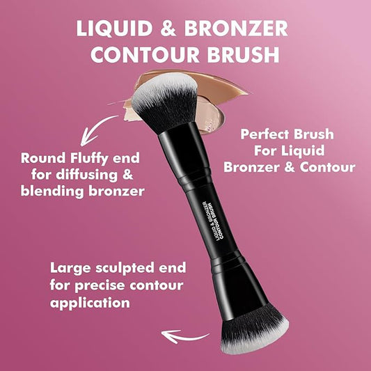 Bueart Design Complexion Duo Brush and Liquid & Bronzer Contour Makeup brushes set with ultra-soft dense hair Double-ended for Foundation Liquid Cream Concealer,Vegan and Cruelty-Free,M18