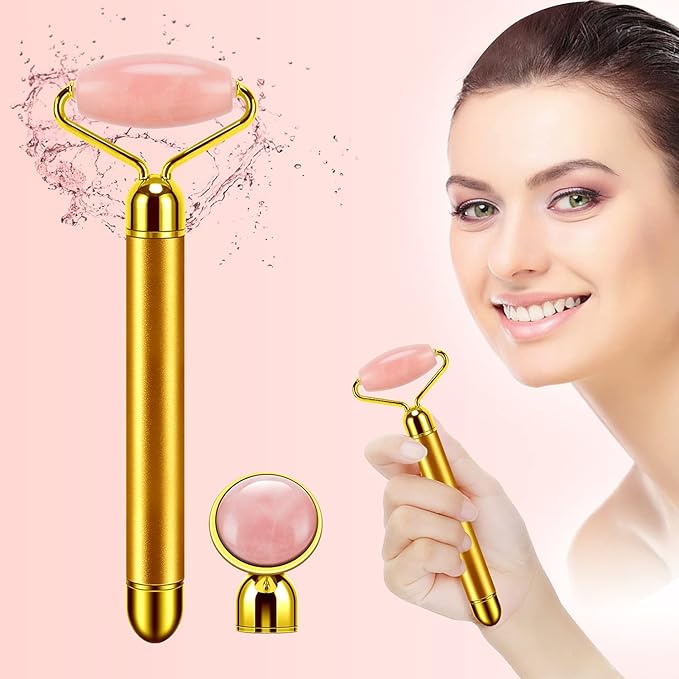 DANGSHAN 2-in-1 Electric Jade Roller Massager Facial Roller & Face Massager, Rose Quartz