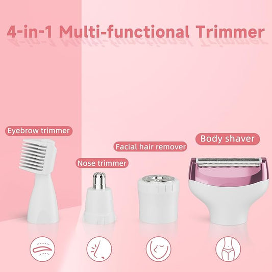 RUIM Electric Razor for Women, 4-in-1 Bikini Trimmer, Waterproof Electric Shaver for Women, Rechargeable Painless Pubic Hair Trimmer