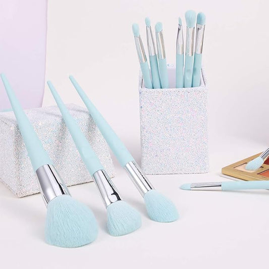 DUcare Makeup Brushes with Holder - 10Pcs Professional Synthetic Make Up Brushes Set for Blush Concealer Foundation Bronzer Powder Eyebrow Contour Eyeshadow Blending Makeup Brush Set, Ice Lake Blue
