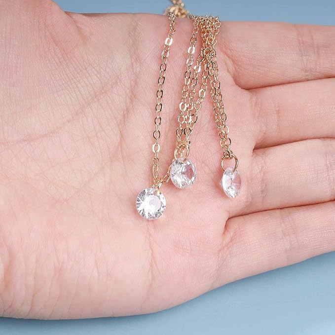 Boho Layered Crystal Necklace Choker Gold Bezel Pendant Necklace Multi Layering Vintage Necklace Chain Cz Bridal Necklace Chain Jewelry for Women and Girls