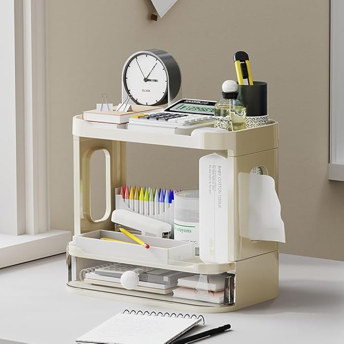 3-Tier Desk Organizers & Dispensers,Mail Holder for Office Desk Organization,Kitchen Spice Rack or Bathroom Countertop Organizer, Gift for Teachers, Classmates, and Friends (Beige)