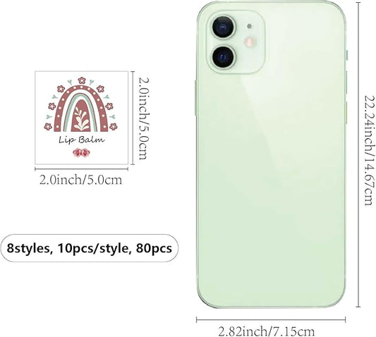 CRASPIRE 80Pcs 8 Styles Lip Balm Sticker Rainbow Self-Adhesive Homemade Lip Balm Labels Vintage Square DIY Label Stickers for Lip Balm Containers Cosmetics Lipsticks