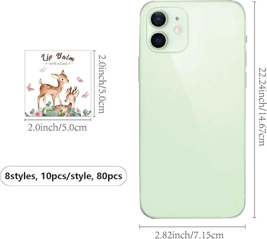 CRASPIRE 80Pcs 8 Styles Lip Balm Sticker Animals Self-Adhesive Cartoon Monkey Lion Homemade Lip Balm Containers Labels Vintage Square DIY Label Paper Sticker for Woman Cosmetics Lipsticks Decor