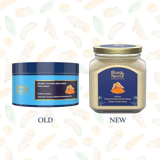 Blue Nectar Turmeric Ubtan Powder for Glowing Skin | Ayurvedic Ubtan Face Pack for Skin Brightening | Tan Removal Face Pack for Women & Men with Multani Mitti Powder | (3.5 Oz, 9 Herbs)
