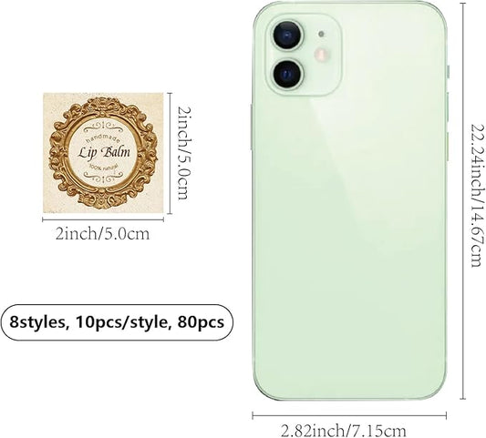 CRASPIRE 80Pcs 8 Styles Lip Balm Sticker Retro Photo Frame Self-Adhesive Homemade Lip Balm Labels Vintage Square DIY Label Stickers for Lip Balm Containers Cosmetics Lipsticks