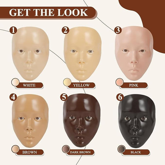 5D Makeup Practice Face Board, Makeup Practice Accessories Set with Face Painting Mannequin Head, Makeup Brushes, Face Painting and 2-in-1 Dual-Ended Eyebrow Pen, Makeup Practice Gift, Dark Brown