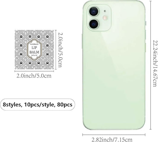 CRASPIRE 80Pcs 8 Styles Lip Balm Sticker Vintage Pattern Self-Adhesive Homemade Lip Balm Labels Vintage Square DIY Label Stickers for Lip Balm Containers Cosmetics Lipsticks