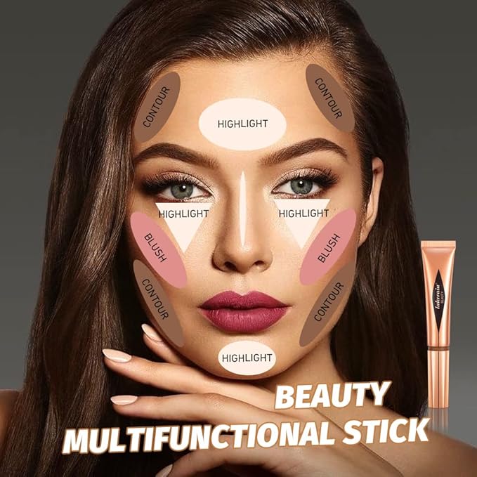 3 Pcs YU KUI LX Liquid Beauty Stick, Highlighter Makeup, Blush Stick, Liquid Highlighter, Contour StickMultifunctional Beauty Stick,Beauty Cream With Cushion Applicator (01#+03#+05#)