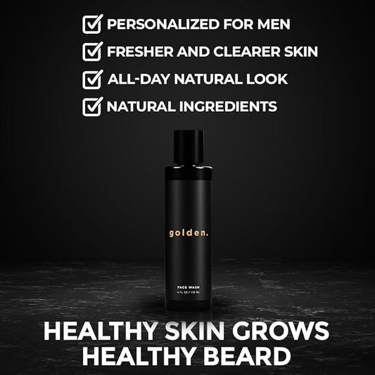 Golden Grooming Co. Men Face Wash with Aloe Vera & Vitamin E - Facial Cleanser for Men - Organic & Nature-Based - Ideal for Sensitive and Oily Skin - Rich Foaming Daily Cleanser - 4 oz.