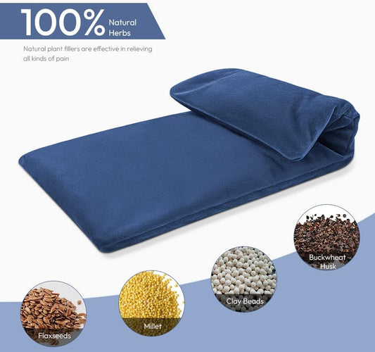 Microwavable Heating Pad with Washable Cover, 8 x 18 Microwave Heating Pad for Neck and Shoulders, Moist Heat Bean Bag Warm Compress for Knee, Joints, Wrist, Abdomen (Dark Blue)
